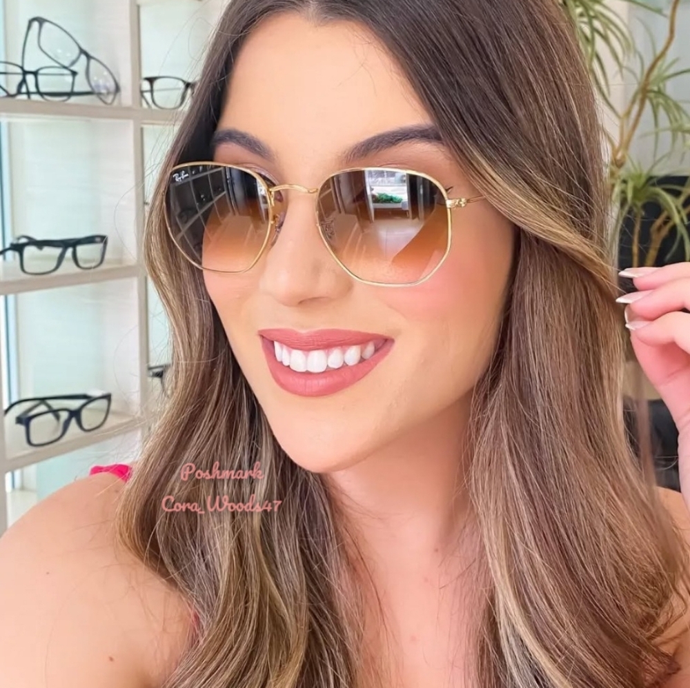 Ray-Ban Hexagonal Gradient Brown Lenses RB3548N Gold Frame Unisex New - Picture 12 of 15